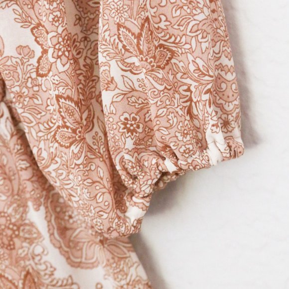 Moon River Women's M Paisley Print Tan Beige Tiered Ruffle Boho Mini Dress $118 - Picture 10 of 16